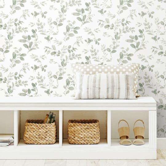 RoomMates Green Dancing Leaves Peel & Stick Wallpaper